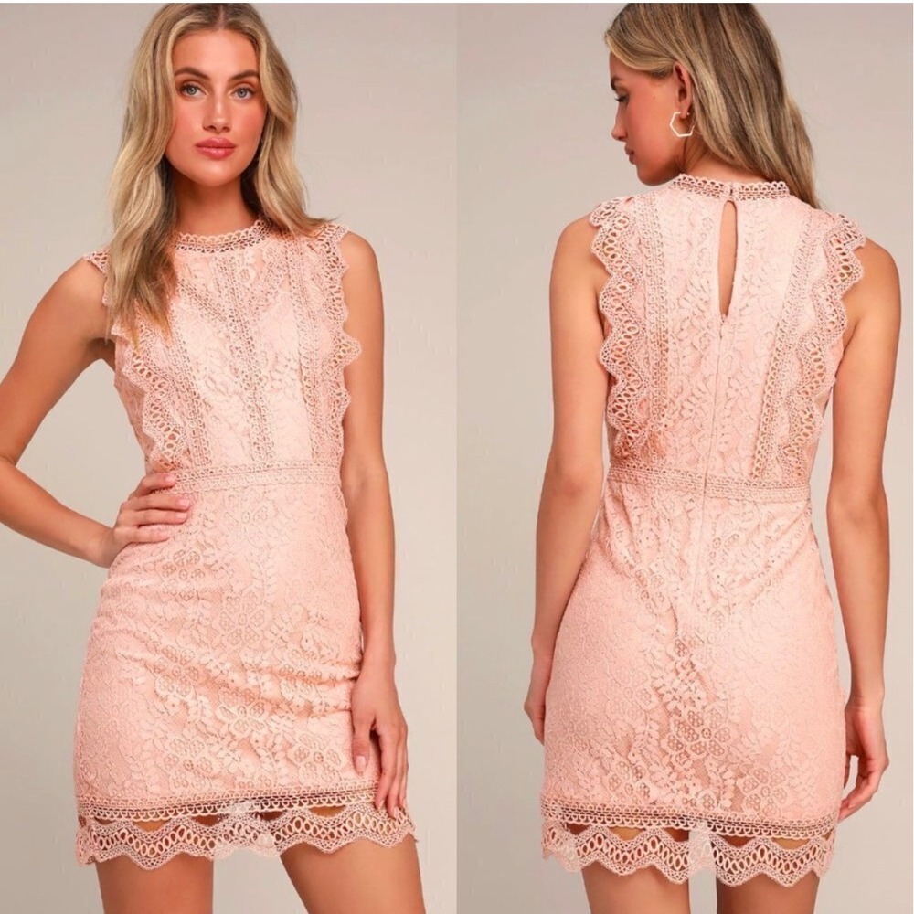 Lulus Lace Mini Dress Womens XS Blush Pink Excellent Ruffle Crochet Sleeveless